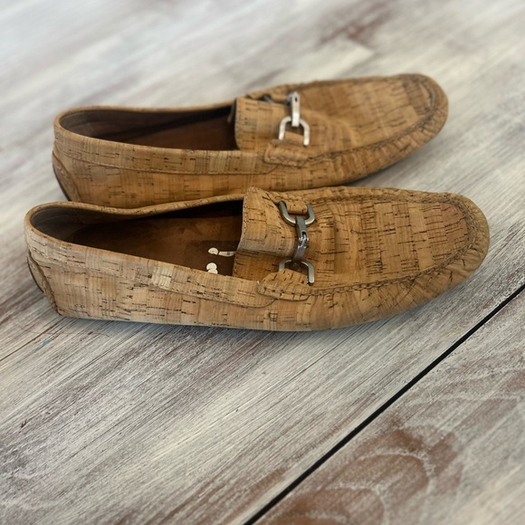 Men's Tan Cork Style Loafers with Silver Buckle - Picture 1 of 2